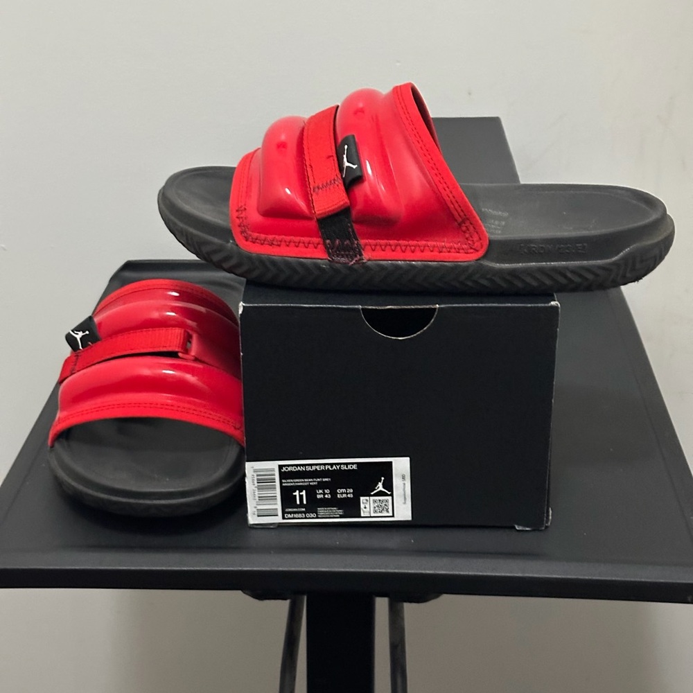 Jordan Red and Black Super Play Slide Sandals with Padded Strap